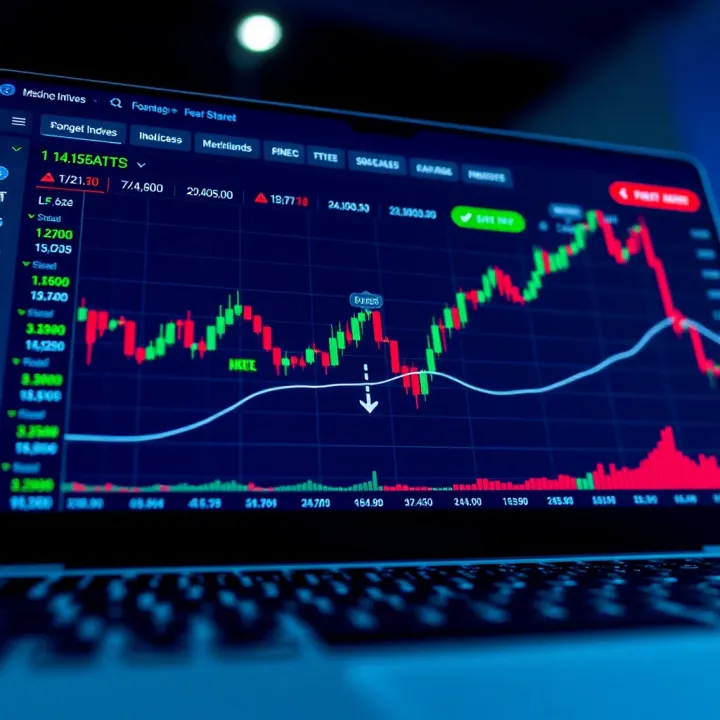 Trading Platform with Funding Accounts for Synthetic Indices Illustration of trading platform interface with funding account options and market indices
