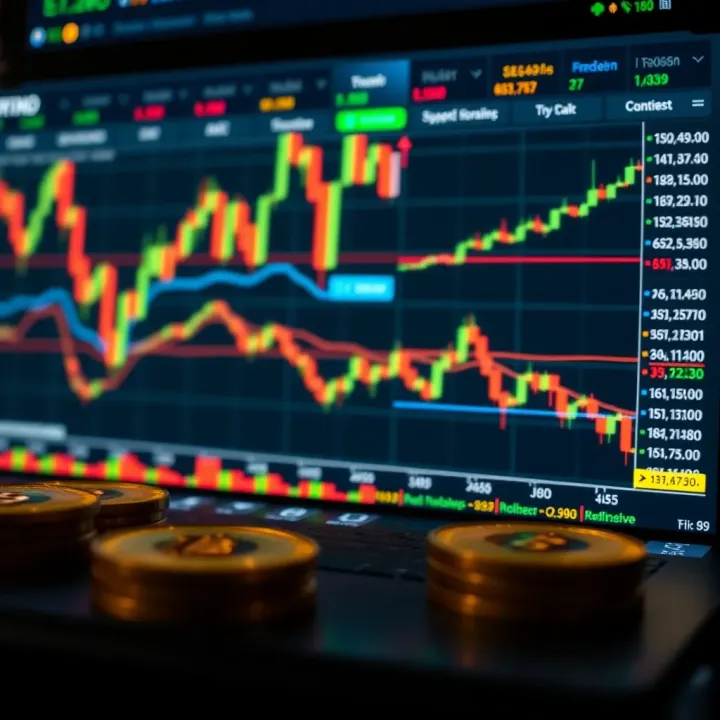 Cryptocurrency trading interface showing charts and market data