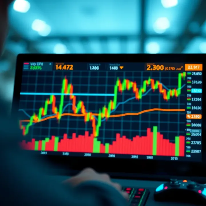 Digital chart displaying online trading trends and data analytics