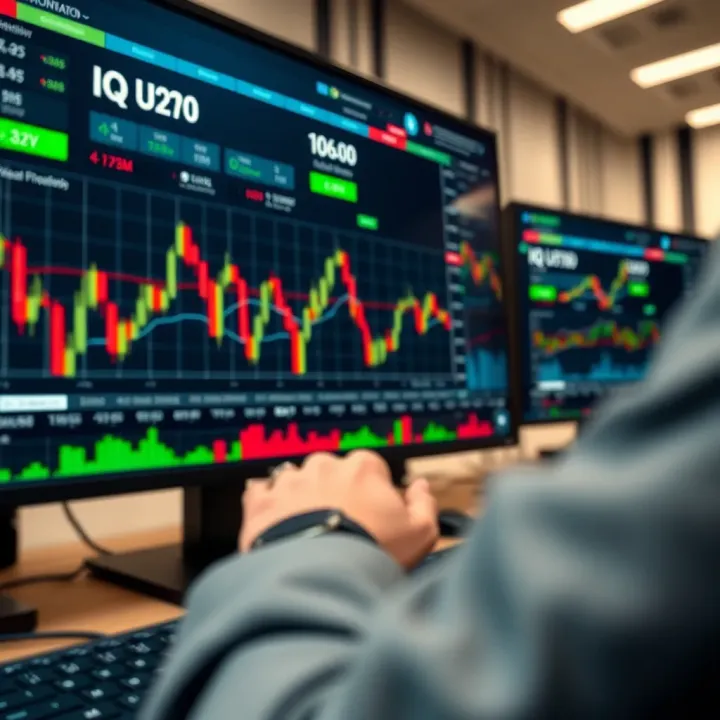Interface of IQ Option trading platform showing various charts and trading tools