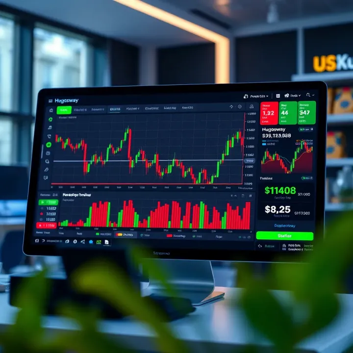 Dashboard interface showing trading options and financial market charts on Hugosway platform