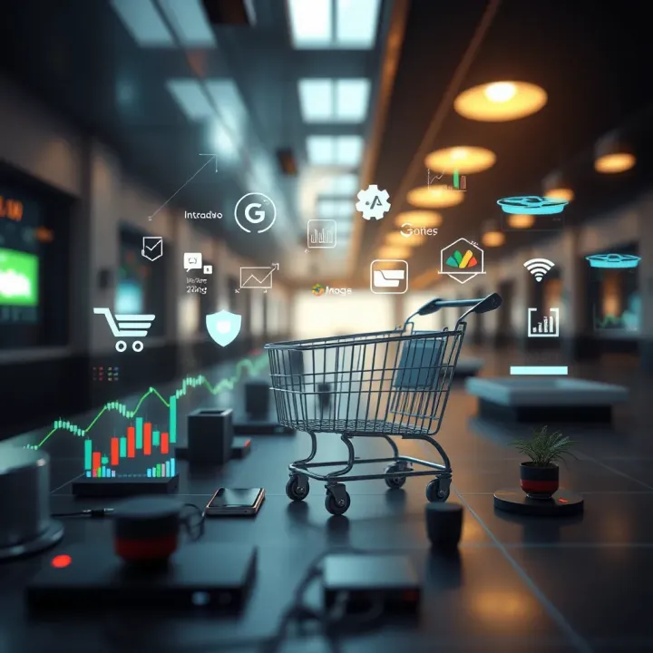 Conceptual illustration of portfolio diversification strategy with various technology and e-commerce stocks