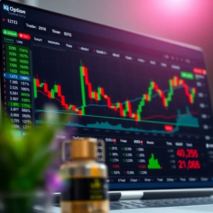 Screenshot of IQ Option trading platform interface displaying asset charts and market data