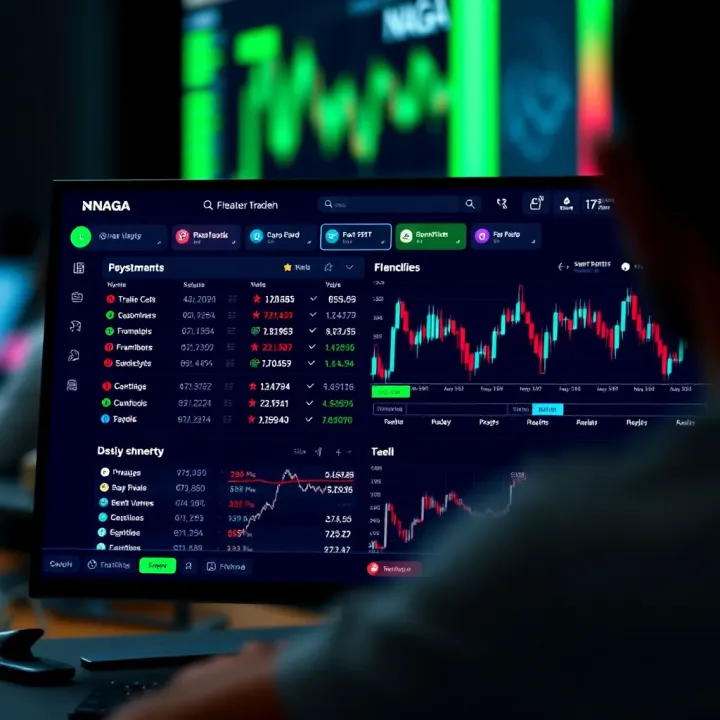 Dashboard of NAGA Broker showing various financial charts and trading options