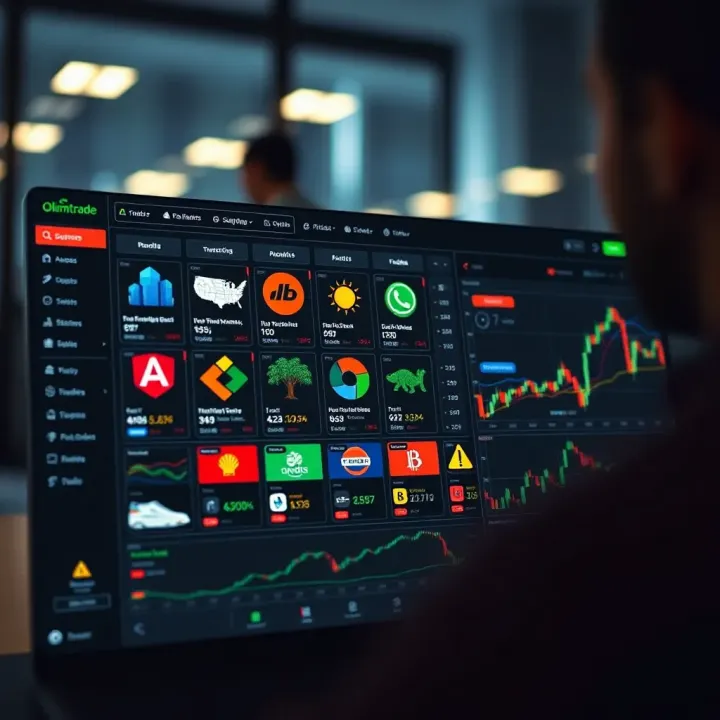 User interface showing diverse financial assets available for trading on an online platform