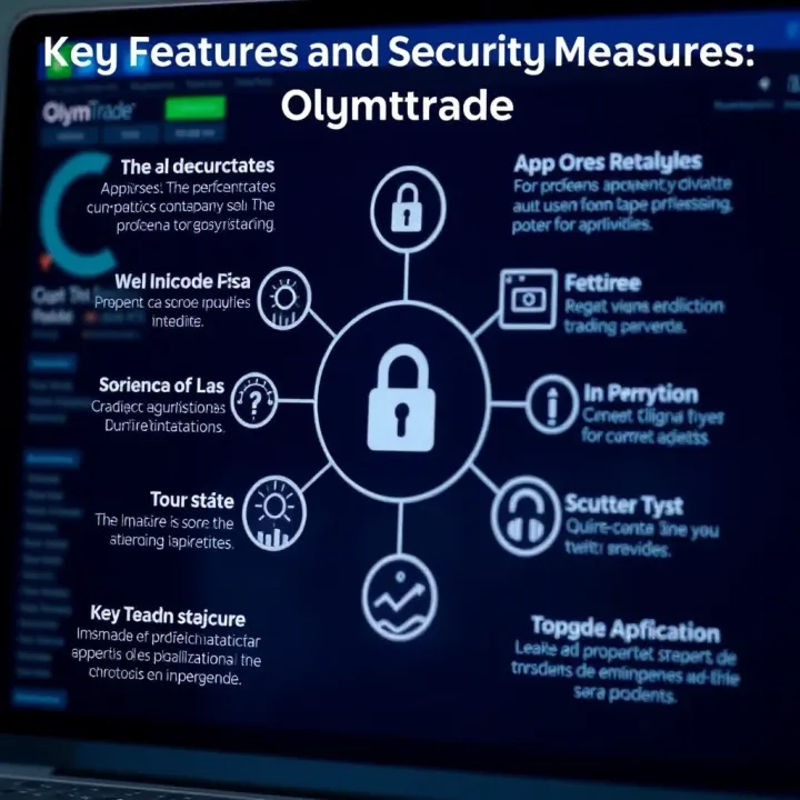 Diagram illustrating key features and security measures of OlymTrade online trading platform