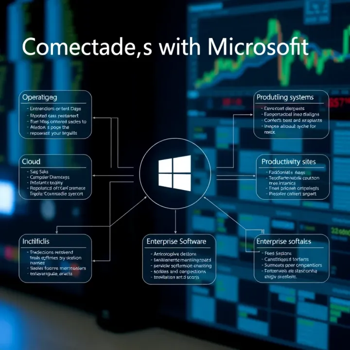 Diagram showing key competitors in operating systems, productivity suites, cloud services, and enterprise software sectors