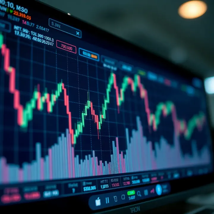 Graph showing cryptocurrency price trends and trading volume on a digital platform