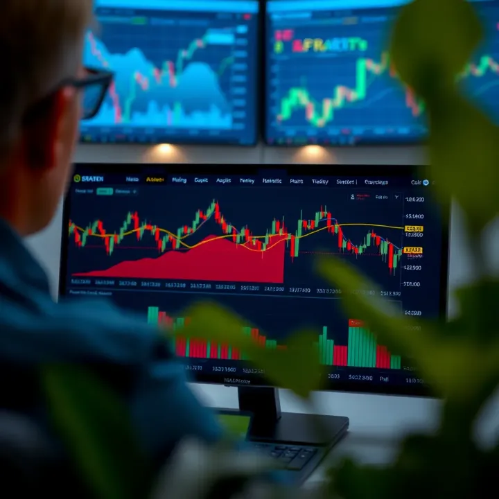 Dashboard interface showing key features of a trading platform with charts and market data