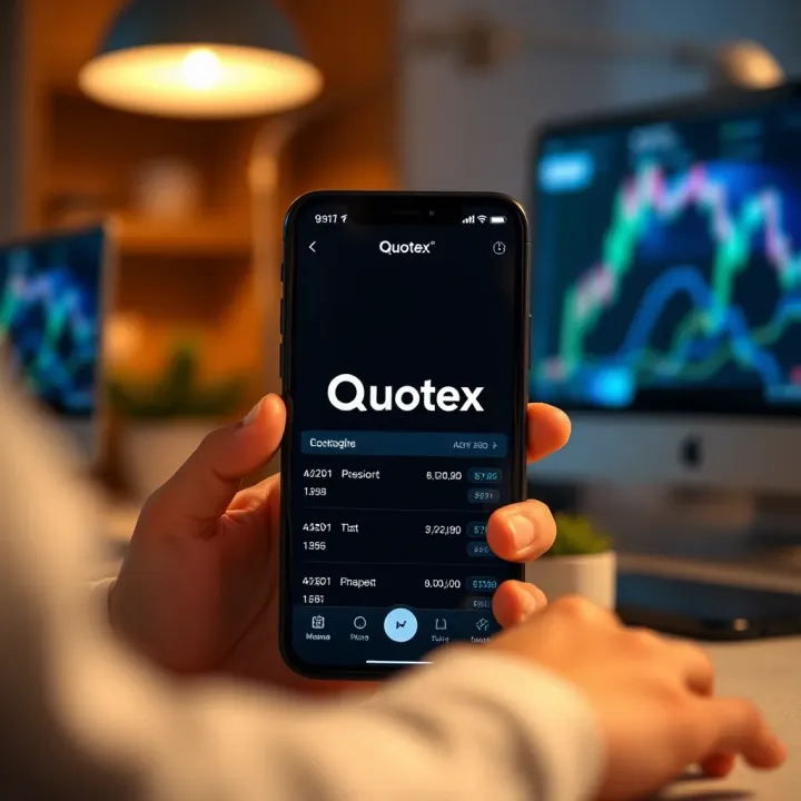 Mobile device displaying Quotex app interface for binary options trading