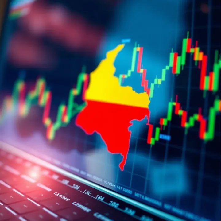 Illustration of a financial chart with Colombian flag colors representing regulated brokers in Colombia