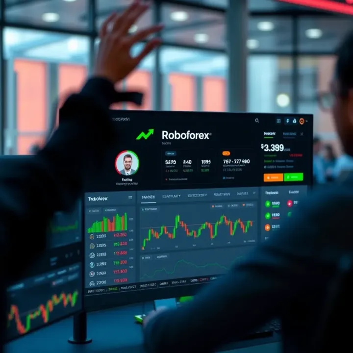 User dashboard displaying RoboForex member area with account overview and trading options