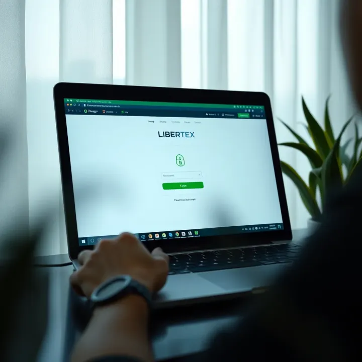 Secure login interface of Libertex platform on a laptop screen