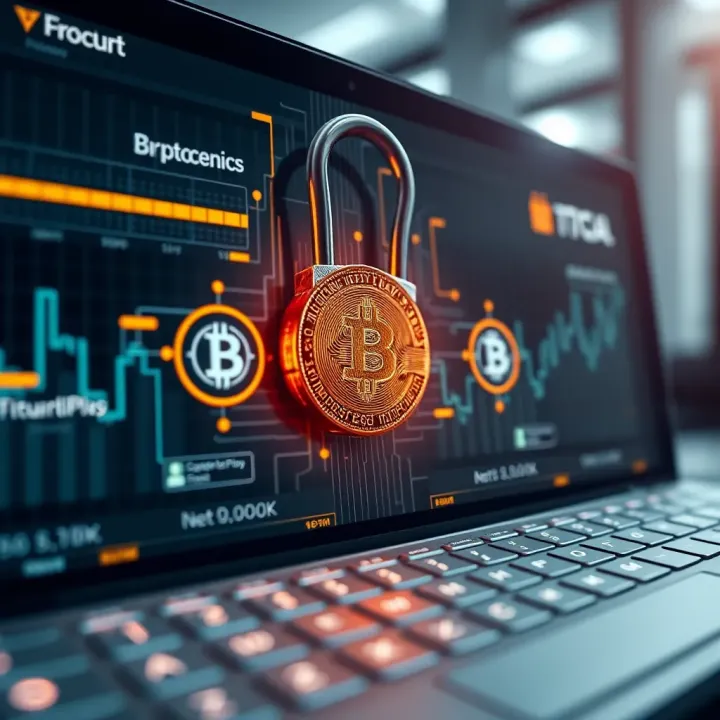 Secure Cryptocurrency Platform Featuring Blockchain Security Elements Illustration of secure crypto platform with digital lock and blockchain symbols