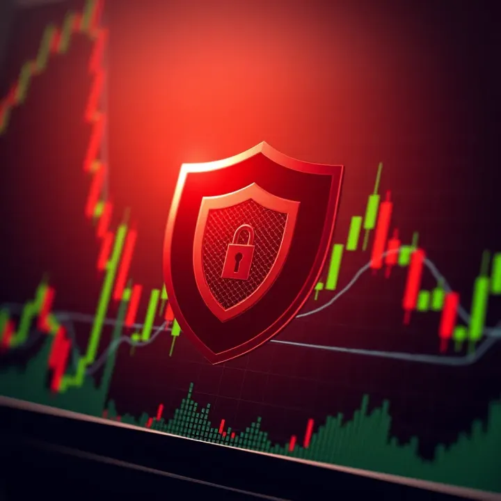 Security and Regulation in Colombian Trading Platforms Graphic showing a shield symbol over a stock market graph signifying security and regulation in Colombian trading platforms