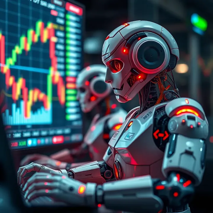 Automated Trading Bots Executing Financial Market Strategies Automated software executing financial trades on digital market charts