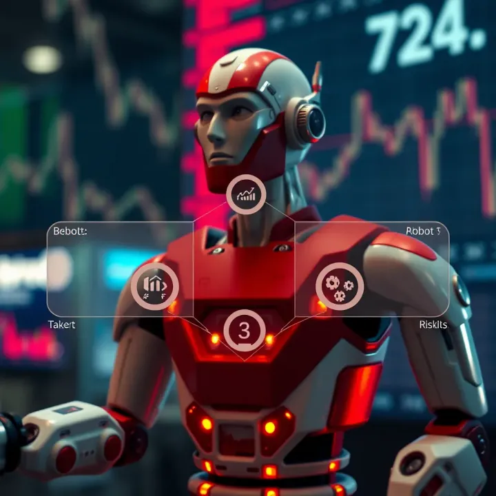Diagram illustrating key benefits and risks of using trading robots in market automation