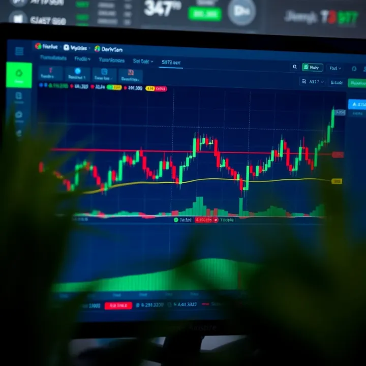 TradingView Chart Integration in Deriv.com Platform Screenshot of TradingView chart integrated within Deriv.com platform showing technical indicators and drawing tools