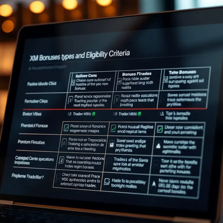 Chart showing types of XM bonuses and key conditions for eligibility