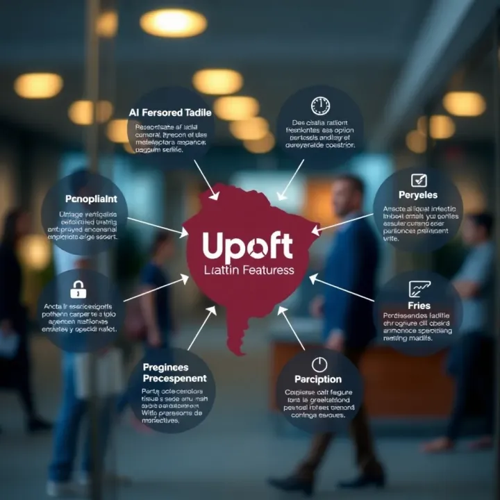 Diagram highlighting key features and advantages of the Uprofit platform in Latin American markets
