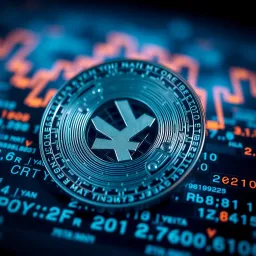 Digital currency concept illustrating yuan symbol and blockchain background