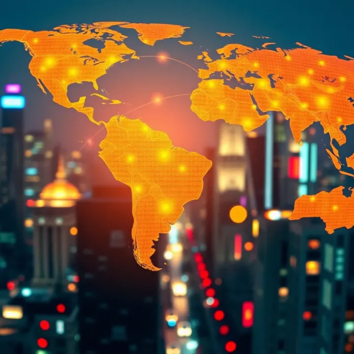 Global financial connections highlighting cryptocurrency and Latin America region